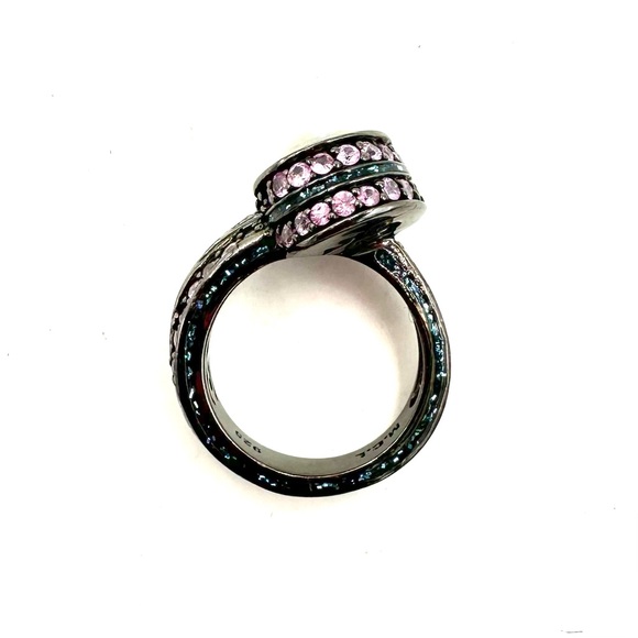 MCL Matthew Campbell Laurenza Ring Pearl Sapphire Enamel Black Rhodium Silver 7 - Picture 8 of 13